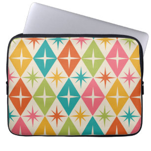 Midden eeuw steruitbarstingen op kleurrijke retro laptop sleeve