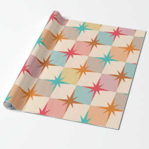 Midden eeuw steruitbarstingen op pastel dambordpat cadeaupapier