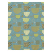 Midden eeuw Stoffig Blauw Teacup Patroon Tafelkleed (Voorkant)