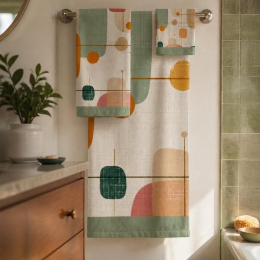 Midden eeuw Teal, goud en roze abstract Bad Handdoek