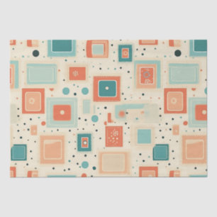 Midden eeuw tealblauw oranje abstract vierkant tissuepapier