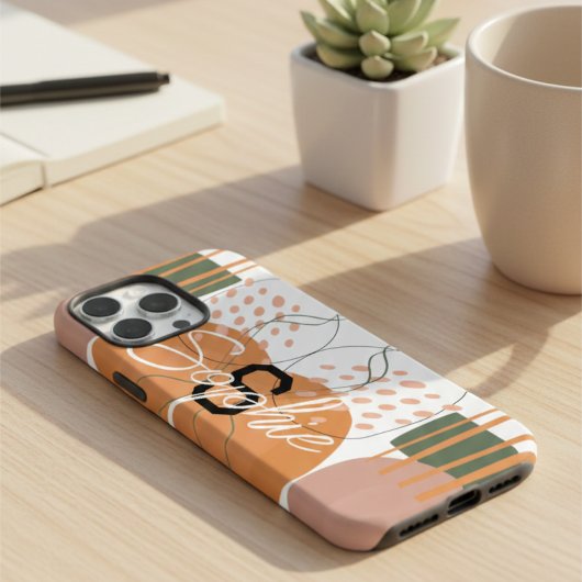 Midden Eeuw Terracotta & Groen Abstract Monogram Case-Mate iPhone Case
