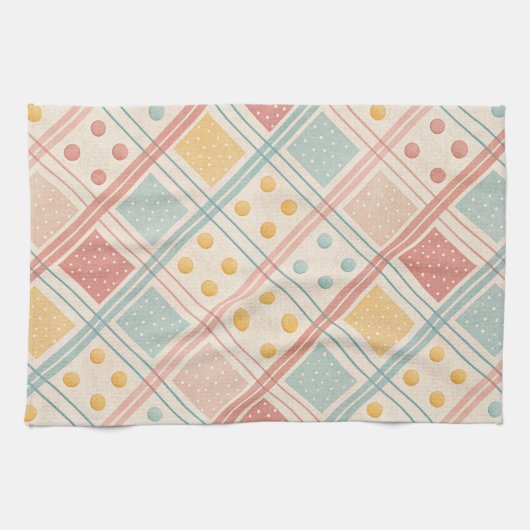 Midden eeuw terracotta plaid ruitpatroon theedoek (Horizontaal)