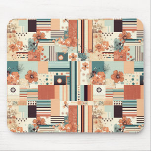 Midden eeuw terracotta turquoise geometrisch bloem muismat