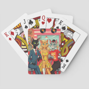 Midden eeuw tienerskatten in een diner pokerkaarten