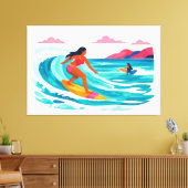 Midden eeuw tropische strandkunst canvas afdruk (Insitu (Woonkamer))