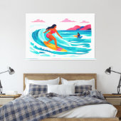 Midden eeuw tropische strandkunst canvas afdruk (Insitu (Slaapkamer))