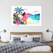 Midden eeuw tropische strandkunst canvas afdruk (Insitu (Slaapkamer))