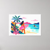Midden eeuw tropische strandkunst canvas afdruk (Voorkant)