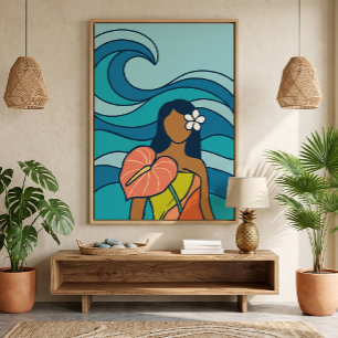 Midden eeuw tropische strandkunst canvasprint canvas afdruk