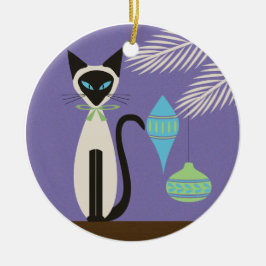 Midden eeuw vakantie Siamese kat met ornamenten 2