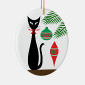 Midden eeuw vakantiekat met kerstversiering keramisch ornament (Rechts)