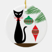 Midden eeuw vakantiekat met kerstversiering keramisch ornament (Achterkant)