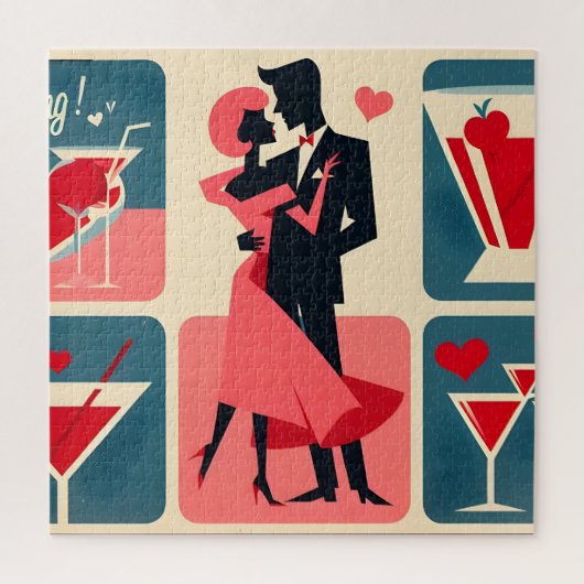 Midden eeuw Valentijn dansend paar Legpuzzel (Verticaal)