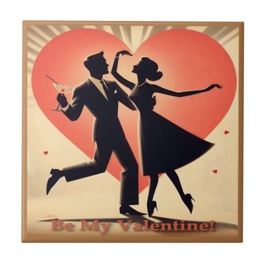 Midden eeuw Valentijn dansend paar met Martini Tegeltje (Voorkant)