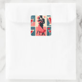 Midden eeuw Valentijn dansend paar Vierkante Sticker (Tas)