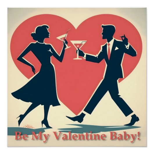 Midden eeuw Valentijnsdag moderne hippe dansende k Perfect Poster (Voorkant)