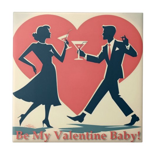 Midden eeuw Valentijnsdag moderne hippe dansende k Tegeltje (Voorkant)
