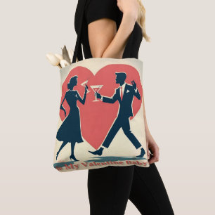 Midden eeuw Valentijnsdag moderne hippe dansende k Tote Bag