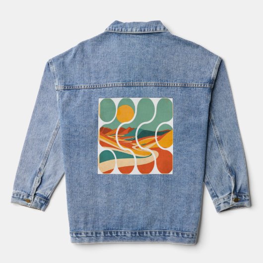 Midden Eeuw Woestijn Landschap Moderne Kunst Denim Jacket (Achterkant)