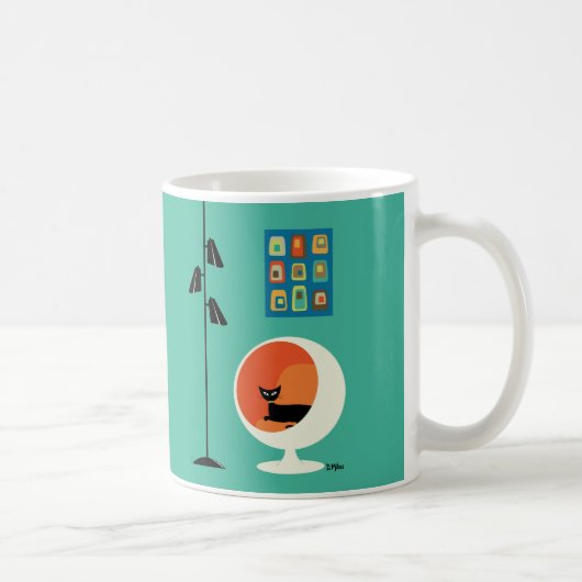 Midden eeuw zwart kat met mini oblongen koffiemok (Rechts)