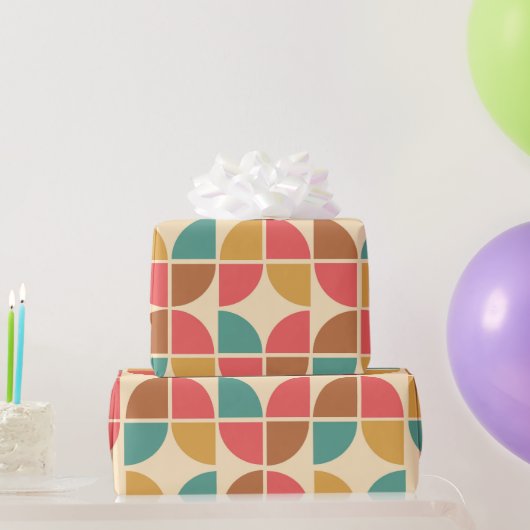 Midden eeuws abstract geometrisch rood turquoise m cadeaupapier (Feestgeschenken)