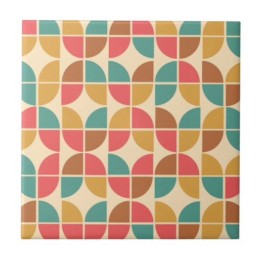 Midden eeuws abstract geometrisch rood turquoise m tegeltje (Voorkant)