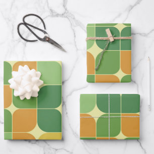 Midden eeuws abstract patroon groen oranje  inpakpapier vel