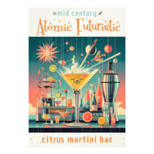 Midden eeuws atomaire futuristische citrus martini foto afdruk