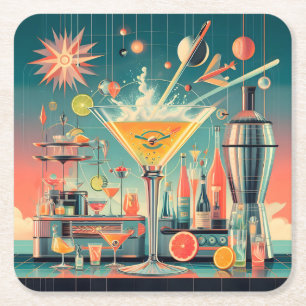 Midden eeuws atomaire futuristische citrus martini kartonnen onderzetters