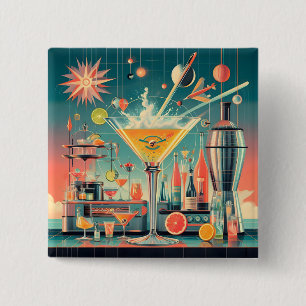 Midden eeuws atomaire futuristische citrus martini vierkante button 5,1 cm