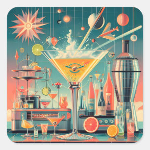 Midden eeuws atomaire futuristische citrus martini vierkante sticker