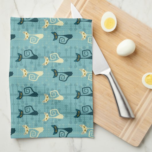 Midden eeuws atomaire kat keuken handdoeken (Quarter Fold)