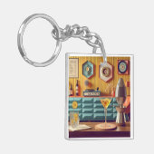 Midden eeuws atomaire retro futuristische feestzaa sleutelhanger (Voorkant Links)
