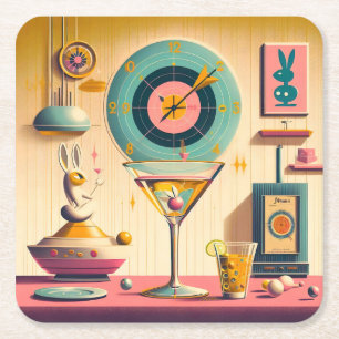 Midden eeuws atomaire retro futuristische konijn M Kartonnen Onderzetters