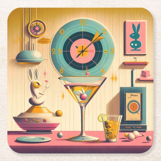 Midden eeuws atomaire retro futuristische konijn M Kartonnen Onderzetters (Voorkant)