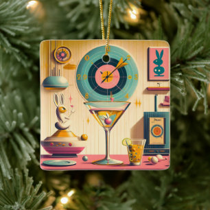 Midden eeuws atomaire retro futuristische konijn M Keramisch Ornament