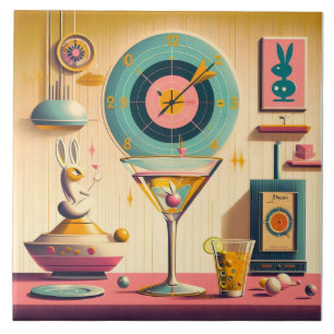 Midden eeuws atomaire retro futuristische konijn M Tegeltje