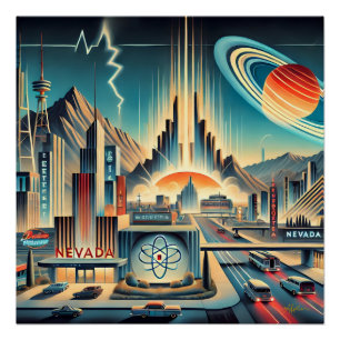 Midden eeuws atomaire ruimte tijdperk Nevada kunst Perfect Poster