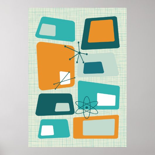 Midden-eeuws atoomtijdperk Abstract Blauwgroen Sin Poster (Voorkant)