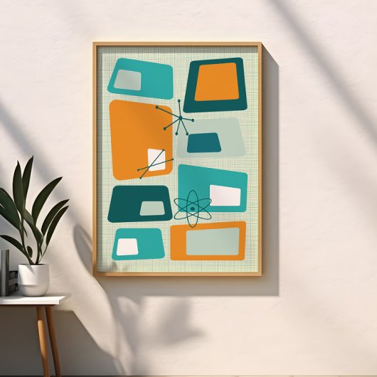 Midden-eeuws atoomtijdperk Abstract Blauwgroen Sin Poster