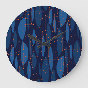 Midden-eeuws blauw atomisch naadloos patroon grote klok