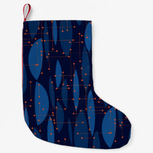 Midden-eeuws blauw atomisch naadloos patroon kleine kerstsok