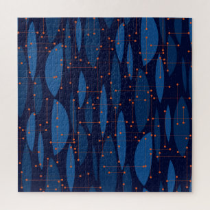 Midden-eeuws blauw atomisch naadloos patroon legpuzzel