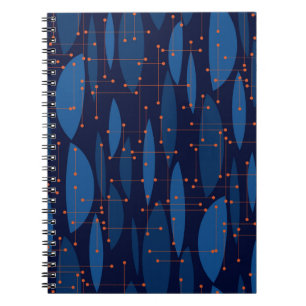 Midden-eeuws blauw atomisch naadloos patroon notitieboek