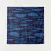 Midden-eeuws blauw atomisch naadloos patroon wandkleed (Voorkant (horizontaal))