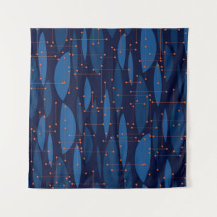 Midden-eeuws blauw atomisch naadloos patroon wandkleed