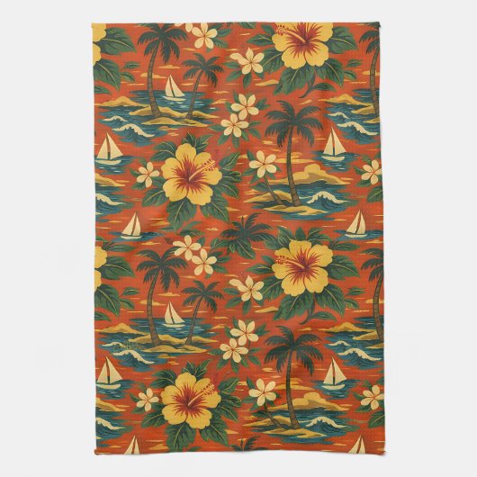 Midden eeuws fel Hawaïaans shirtprint Theedoek (Verticaal)