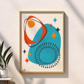 Midden-eeuws modern atoomblauw rood Sinaasappel Ab Poster