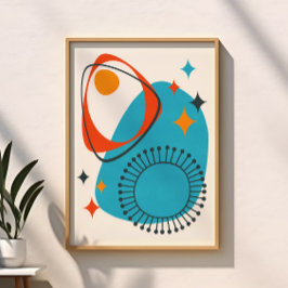 Midden-eeuws modern atoomblauw rood Sinaasappel Ab Poster